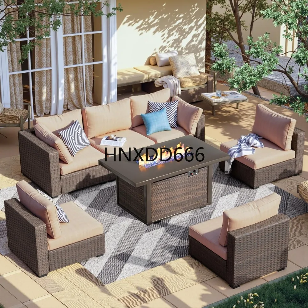 Outdoor Furniture Fire Pit Set - 7 Piece Patio Furniture Set with
