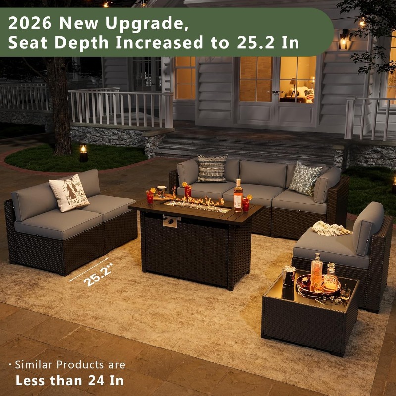 Outdoor Furniture Fire Pit Set - Aoxun 8 Piece Patio Furniture Set