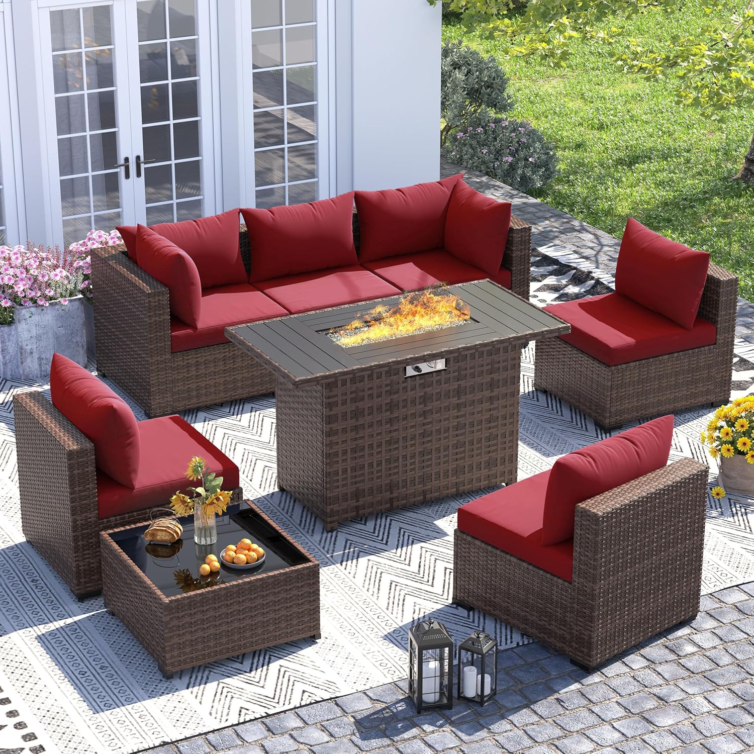 8pc All-Weather Wicker Section - Outdoor Furniture Fire Pit Set 评论和价格