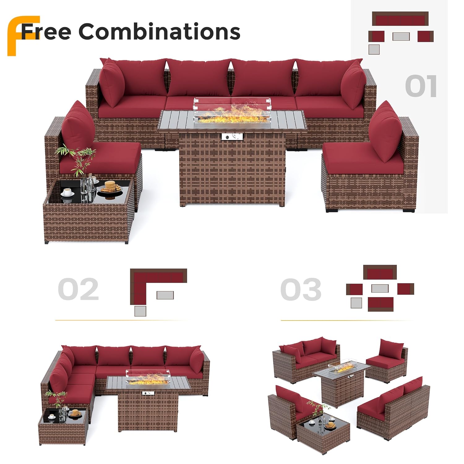 8pc All-Weather Wicker Section - Outdoor Furniture Fire Pit Set 评论和价格