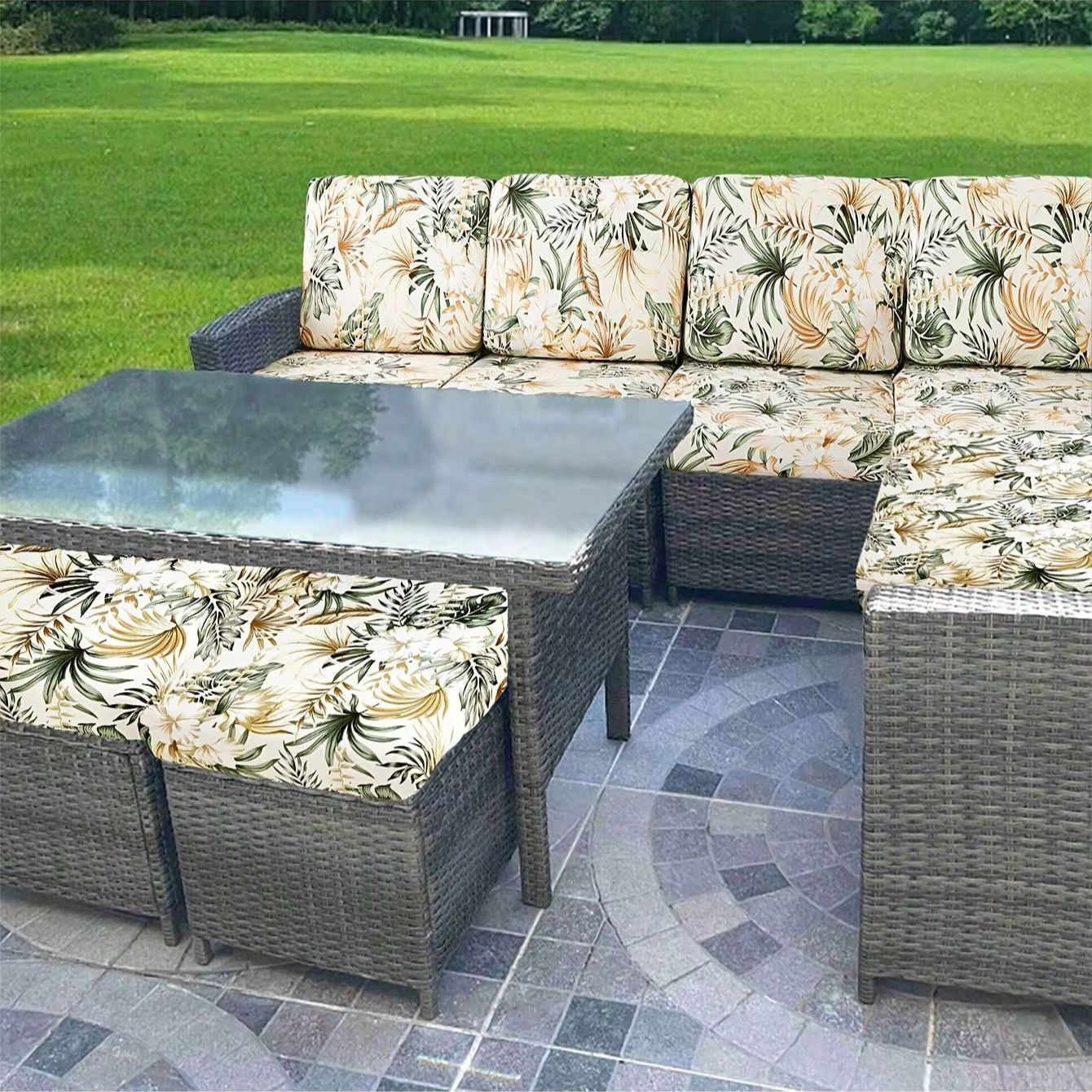 Outdoor Tropical Print Sofa Cu - Outdoor Furniture No Cushions 评论和价格