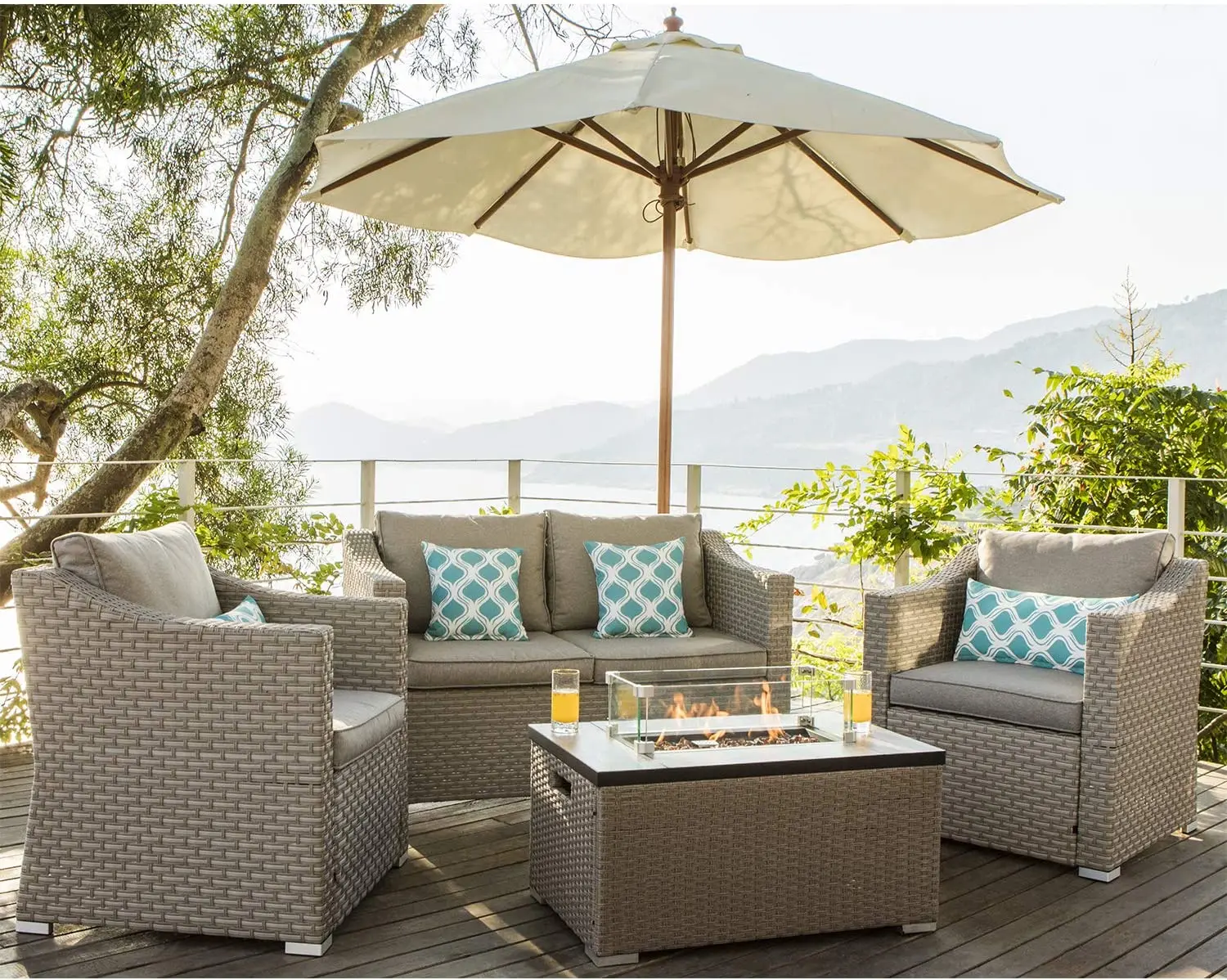-Outdoor Furniture 5-Piece Wic - Outdoor Furniture Fire Pit Set 评论和价格