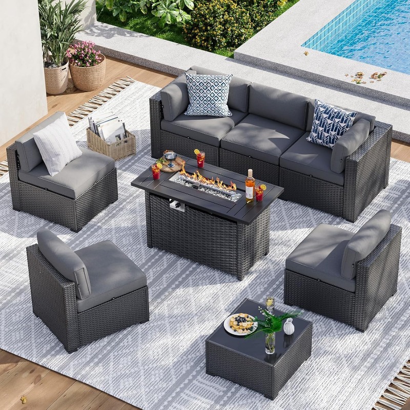 Aoxun 8 Piece Patio Furniture  - Outdoor Furniture Fire Pit Set 评论和价格