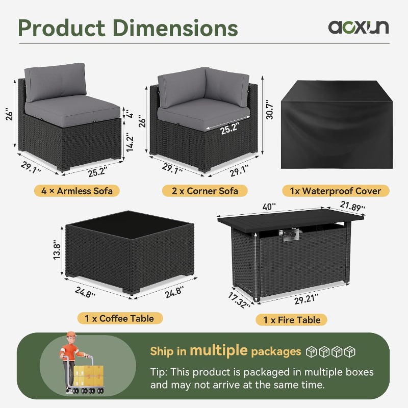 Aoxun 8 Piece Patio Furniture  - Outdoor Furniture Fire Pit Set 评论和价格