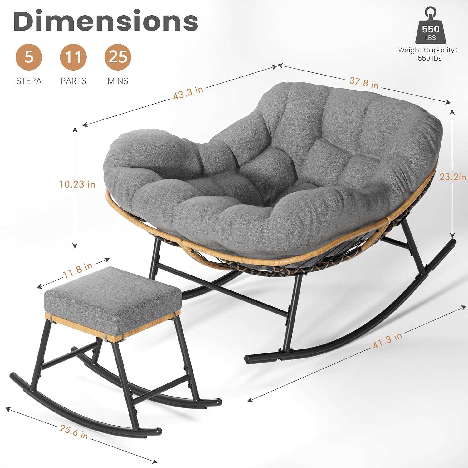 Oversized Papasan Rocking Chai - Outdoor Furniture No Cushions 评论和价格